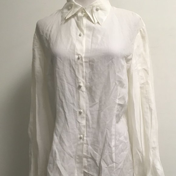 Trelise Cooper white sheer gauze cotton shirt M L - Picture 2 of 6